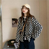 Preppy Aesthetic Outfits Knitwear Cardigan Sweater Coat Women's Autumn Diamond Quilted Top