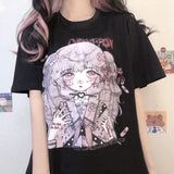 Gothic Lolita Harajuku Style Clothing Adhesive Bandage Girl Short Sleeve Printed T-shirt Women