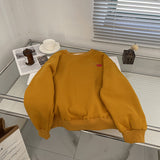 Harvard Sweatshirt Pumpkin Letter Print Thick Lambswool Brushed Hoody Women