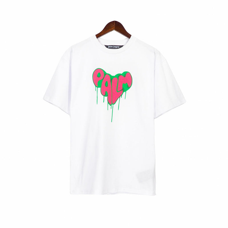 Palm Angels Letter Heart Printing Casual Loose Short Sleeved T-shirt High Street Men and Women