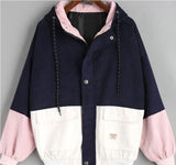 Corduroy Patch Jacket Loose Color Matching Hooded Baseball Uniform Corduroy