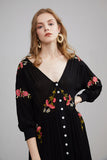 Embroidered Flower V-neck Fashion Dress