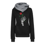 Black Rose Hoodie Lapel Pattern Printed Hooded Personality Sweater