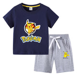 Children Pokemon Pikachu Tshirts & Shorts Cotton Short Sleeve Shorts Two Pieces Neutral