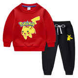 Children Pokemon Pikachu Hoodie & Pant Set Fleece Lined Padded Warm Keeping Winter Clothes Sweatershirt Suit