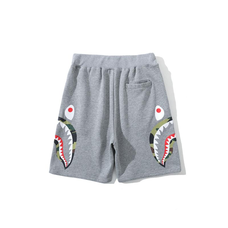 Shark Print Shorts Men's Double Camouflage on Side Shark Head Shorts Camouflage Elastic Waist Fifth Pants Middle Pants Fashion Brand Casual Shorts