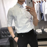 Men Shirts Embroidered Slim Half-Sleeve Shirt