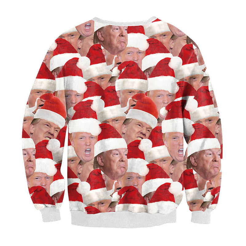 Ugly Christmas Sweater Trump Figure Pattern Christmas Digital Printed round Neck Long Sleeve Sweatshirt Tops