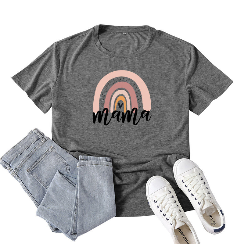 Boy Mama T Shirts Rainbow Mama Pattern Printed Short Sleeve T-shirt