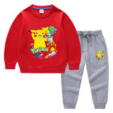 Children Pokemon Pikachu Hoodie & Pant Set Two-Piece Solid Color Baby Cotton Sweater Set