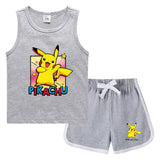 Children Pokemon Pikachu Tshirts & Shorts Sports Sweat-Absorbent Shirt Suit