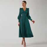 Vintage Empire Waist Dress Women's Spring Clothing Long Dress V-neck Retro Dress for Women