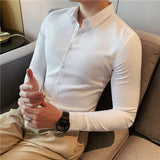 Men Shirts Solid Color Textured Long Sleeve Shirt
