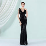 Sequin Evening Dress Long Style Long Sleeve Sequined Queen Fishtail Skirt