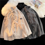 Corduroy Patch Jacket Corduroy Shirt Men's Long Sleeve Retro Casual Spring and Autumn