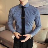 Men Shirts Striped Business Casual Long Sleeve Shirt