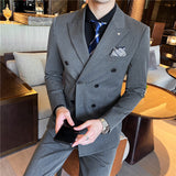Double Brewed Seersucker Suit Men's Three-Piece Suit Slim Fit