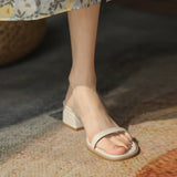 Nude Chunky Heel Slippers