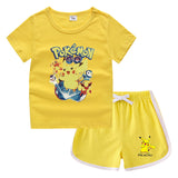Children Pokemon Pikachu Tshirts & Shorts Leisure Sports Suction Suit Neutral
