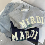 Harvard Sweatshirt Ice Cream Printed Terry Cotton round Neck Light Gray Long Sleeve Sweater