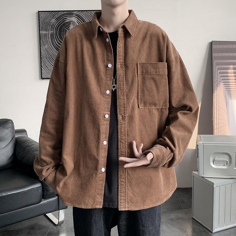 Corduroy Patch Jacket Corduroy Shirt Men Baggy Coat