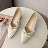 Nude Block Heel Sandals Pearl Bow High Heels Retro Shoes