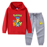 Children Pokemon Pikachu Hoodie & Pant Set Hooded Sweater Trousers Two-Piece Baby Cotton Sweater Suit