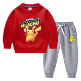 Children Pokemon Pikachu Hoodie & Pant Set Fleece Lined Padded Warm Keeping Winter Clothes Sweatershirt Suit