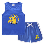 Children Pokemon Pikachu Tshirts & Shorts Casual Sports Sweat-Absorbent Suit Neutral