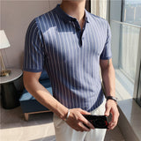 Men Short Sleeve T-Shirt Contrast Color Stripes Lapel Short Sleeve Polo Shirt