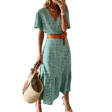 Women Bohemian Dress Summer Women's V-neck Short Sleeve Dress