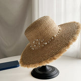 Straw Hat Pearl Raffia Sun Hat Flat Straw Hat