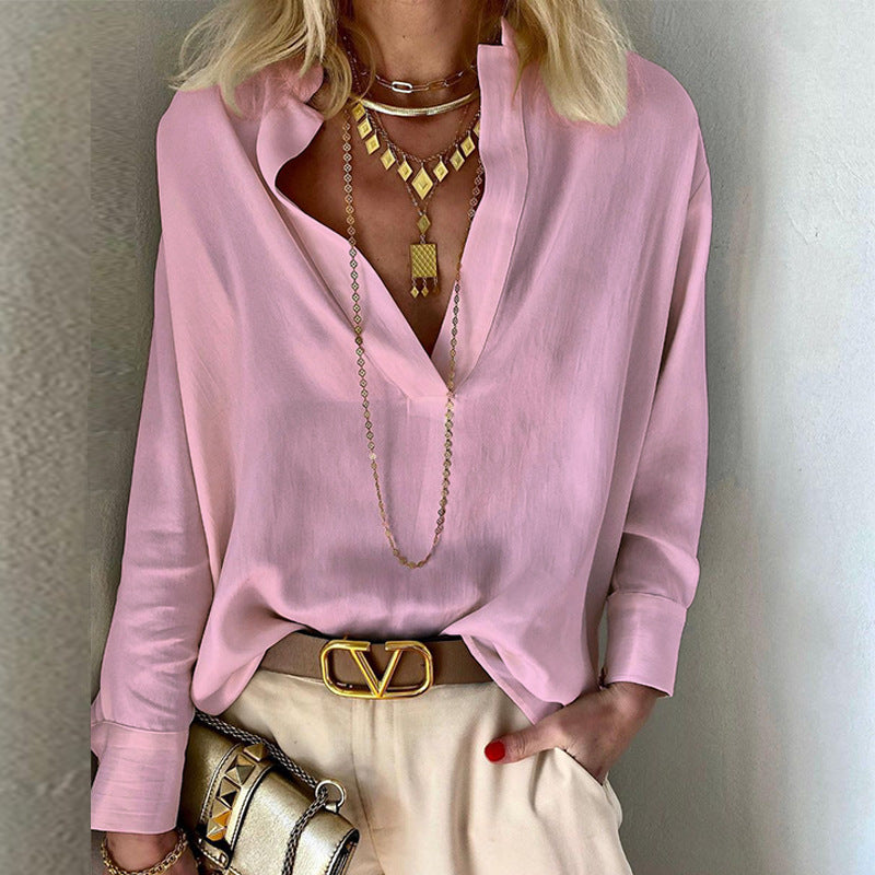 Women Bohemian Shirts Women's Spring Solid Color Long Sleeve