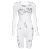 Fall Women's Clothing New Size Printed High Waist Tight Long Sleeve Casual Sports One-Piece Shorts for Women