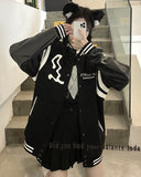 Gothic Lolita Harajuku Style Clothing Autumn and Winter Stitching Baseball Uniform Loose Leather Jacket Jacket