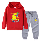 Children Pokemon Pikachu Hoodie & Pant Set Hooded Sweater Trousers Two-Piece Baby Cotton Sweater Set