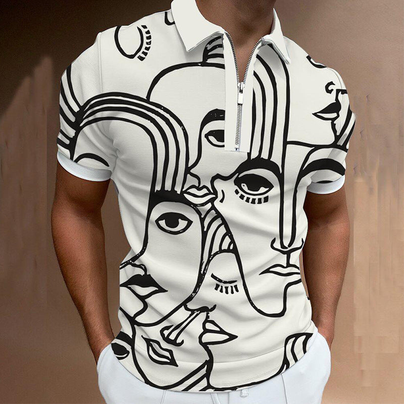 Polo Shirts Men's Zipper Color Matching T-shirt Top