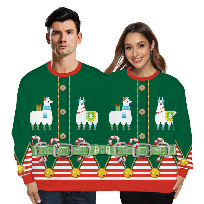 Ugly Christmas Sweater Double Sweater Loose Cartoon 3D Digital Printing Couple Pullover One-Piece Sweater
