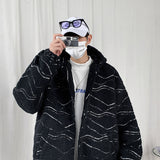 Men's Autumn Winter Coat Winter Men's Hooded Pattern Print Cotton-Padded Jacket