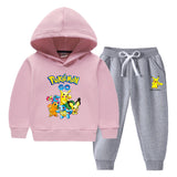 Children Pokemon Pikachu Hoodie & Pant Set Fleece Lined Padded Warm Keeping Winter Clothes Sweatershirt