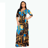 Women Exotic Dresses V-neck Digital Printed Sexy Long Dress