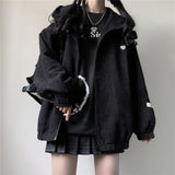 Gothic Lolita Harajuku Style Clothing Hooded All-Matching Corduroy Coat Female Loose-Fitting Jacket Top