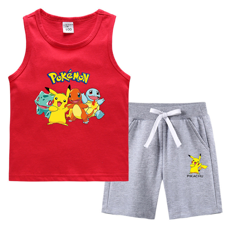 Children Pokemon Pikachu Tshirts & Shorts Vest Middle Pants Sports Casual Bottoming Shirt Two Pieces