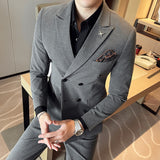 Double Brewed Seersucker Suit Fall Winter Men Suit Slim Fit Casual Dress