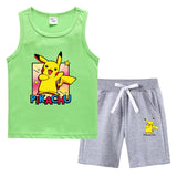 Children Pokemon Pikachu Tshirts & Shorts Vest Middle Pants Sports Casual Bottoming Shirt Two Pieces