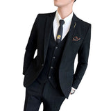 Seersucker Suit Men's Suit Set Slim Fit Business Plaid Three-Piece Set