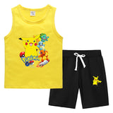 Children Pokemon Pikachu Tshirts & Shorts Summer Vest Middle Pants Sports Casual Thin Two Pieces