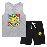 Children Pokemon Pikachu Tshirts & Shorts Summer Vest Middle Pants Sports Casual Thin Two Pieces