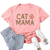 Boy Mama T Shirts Cat Mama Leopard Print Letter Print T-shirt