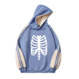 Skeleton Hoodie Autumn and Winter New Bone Skull Print Velvet Padded Hooded Sweatshirt